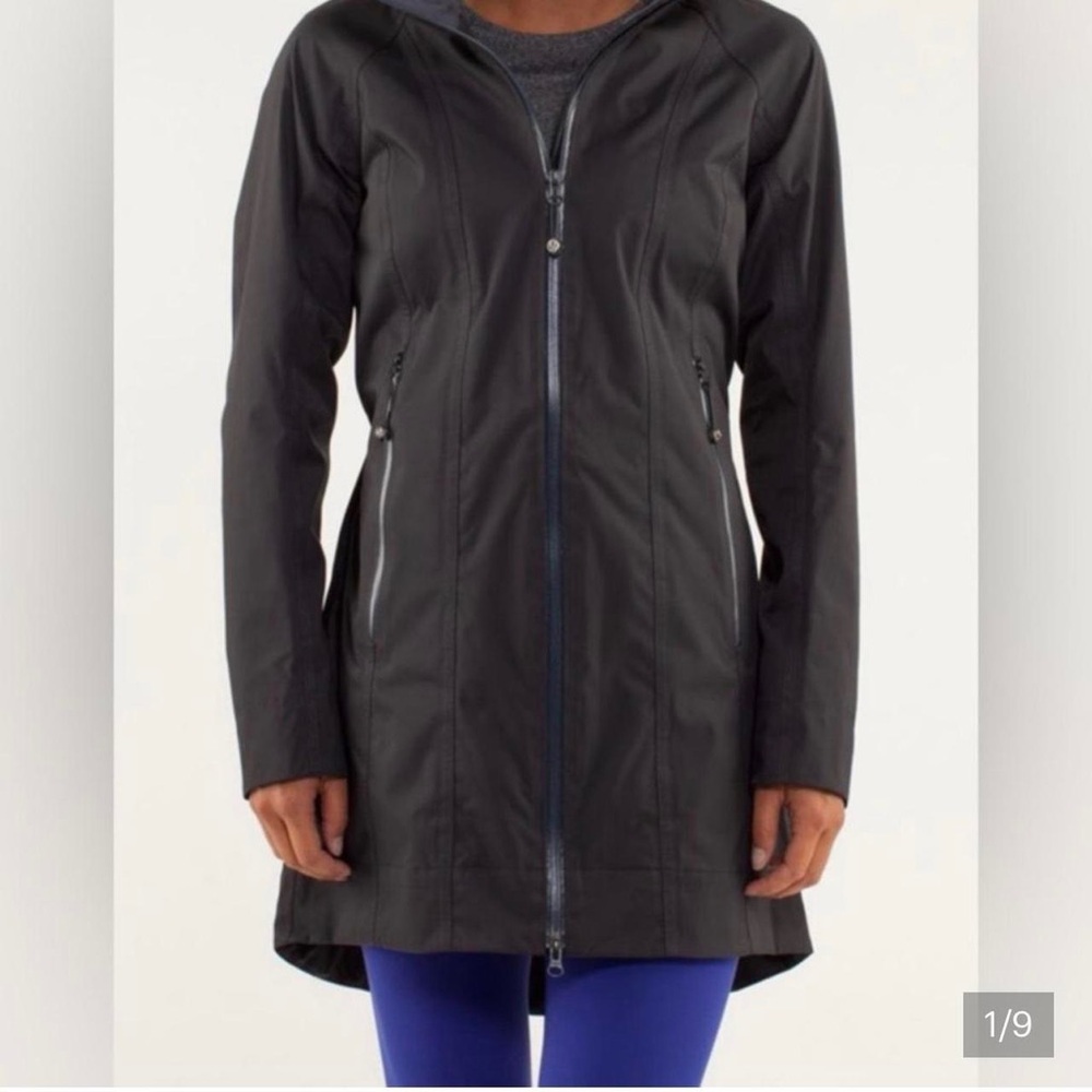 lululemon athletica Black Hooded Long Raincoat